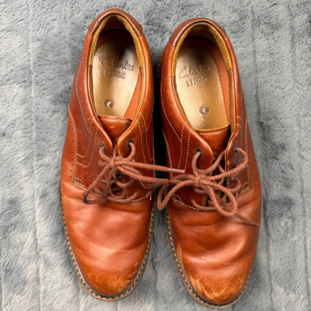 Clarks 1825 Unstructured Un.Bizley Plain Brown Leather Derby Shoes Mens 8.5W
